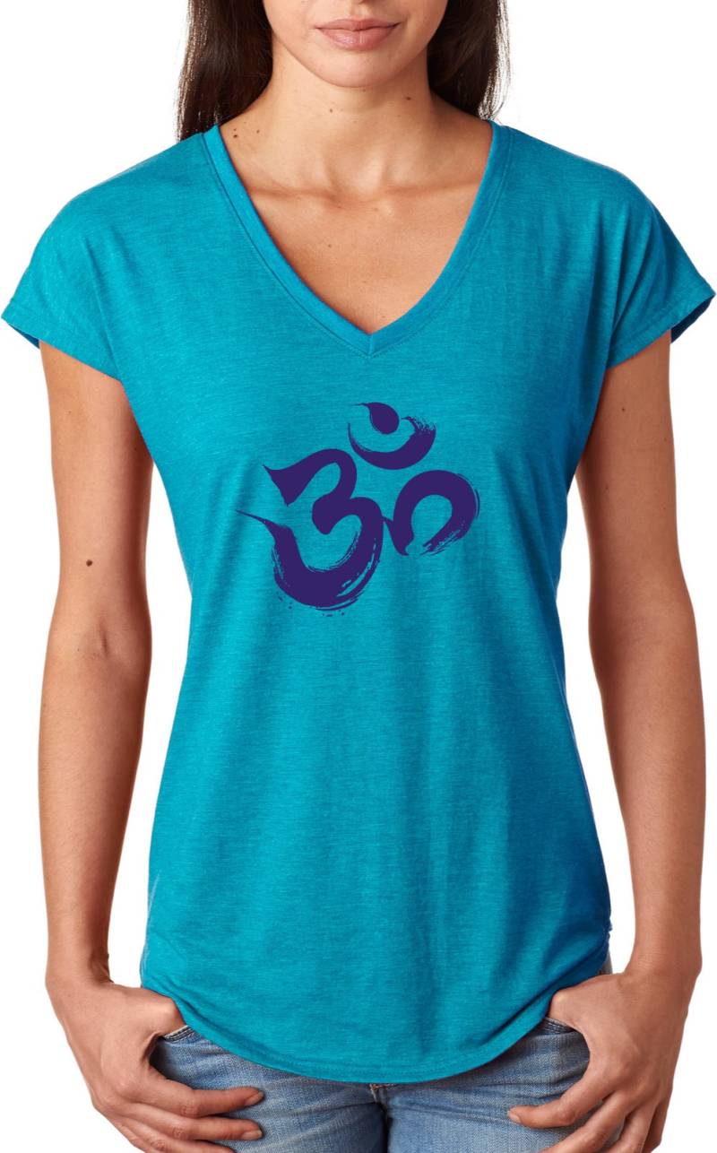 Pinselstrich Aum Damen Yoga Tri-Blend V-Neck T-Shirt Lila = Purplebrush-6750Vl von YogaClothingForYou