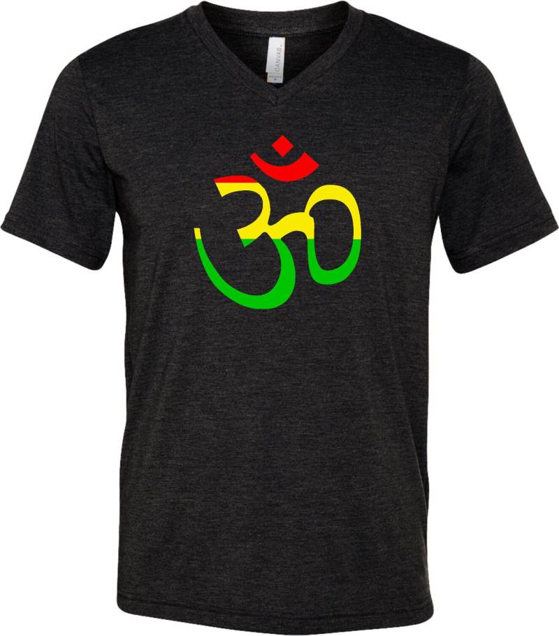 Rasta Aum Erwachsene Unisex Yoga Triblend V-Neck T-Shirt = Rastaum-C3415 von YogaClothingForYou