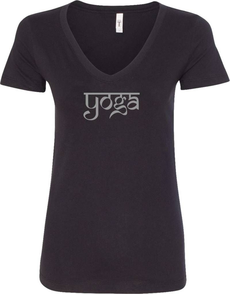 Sanskrit Yoga Text Damen V-Neck T-Shirt = Sanskrit-N1540 von YogaClothingForYou