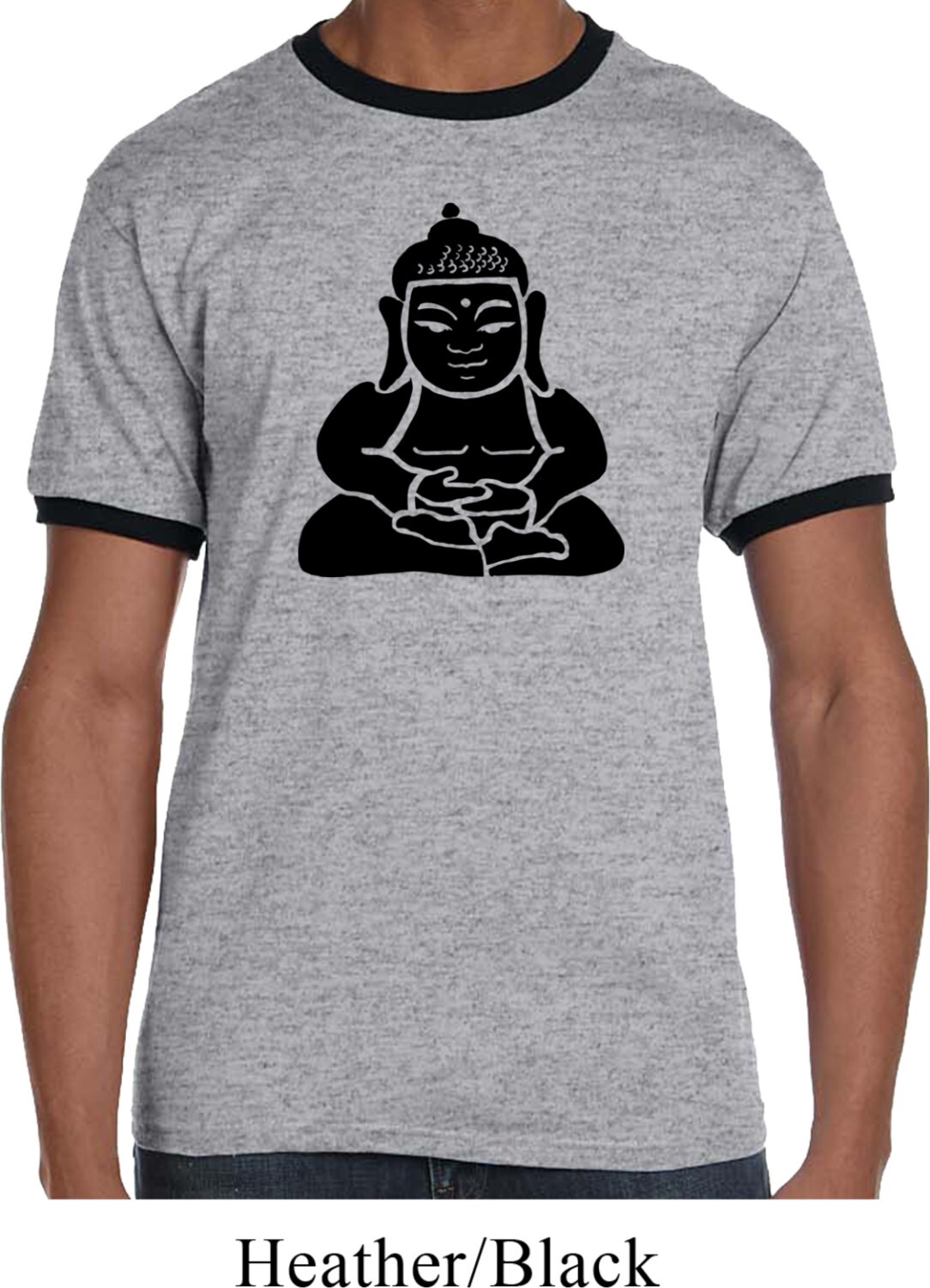 Schatten Buddha Yoga Ringer T-Shirt = 923-Shadbud von YogaClothingForYou