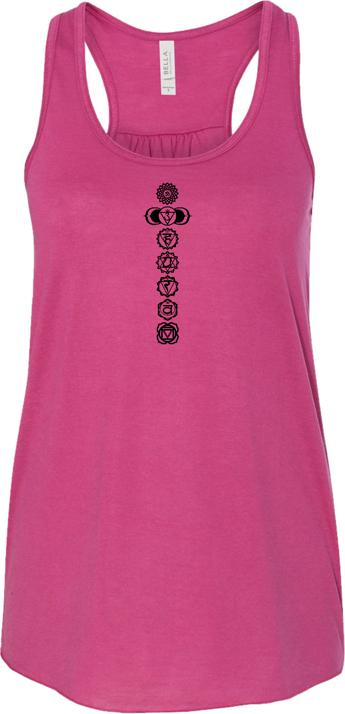 Schwarz 7 Chakren Damen Yoga Flowy Racerback Tanktop = Blkchak-8800 von YogaClothingForYou