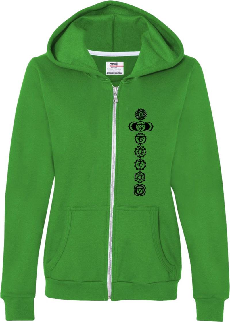 Schwarz 7 Chakren Damen Yoga Voller Zip Hoodie = Blkchak-71600Fl von YogaClothingForYou