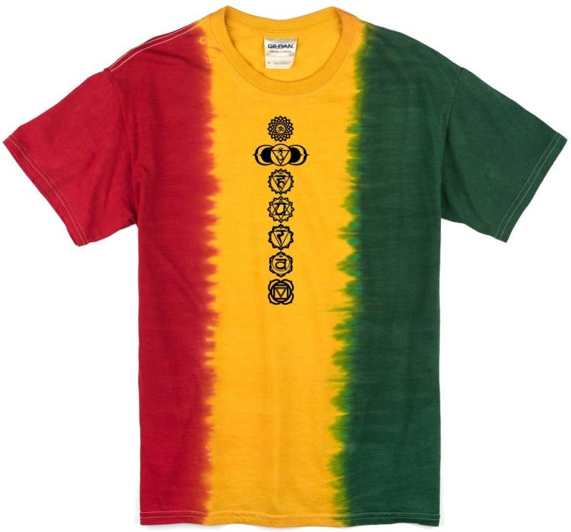 Schwarz 7 Chakren Yoga Tie Dye T-Shirt - Rasta-7Chakblk von YogaClothingForYou