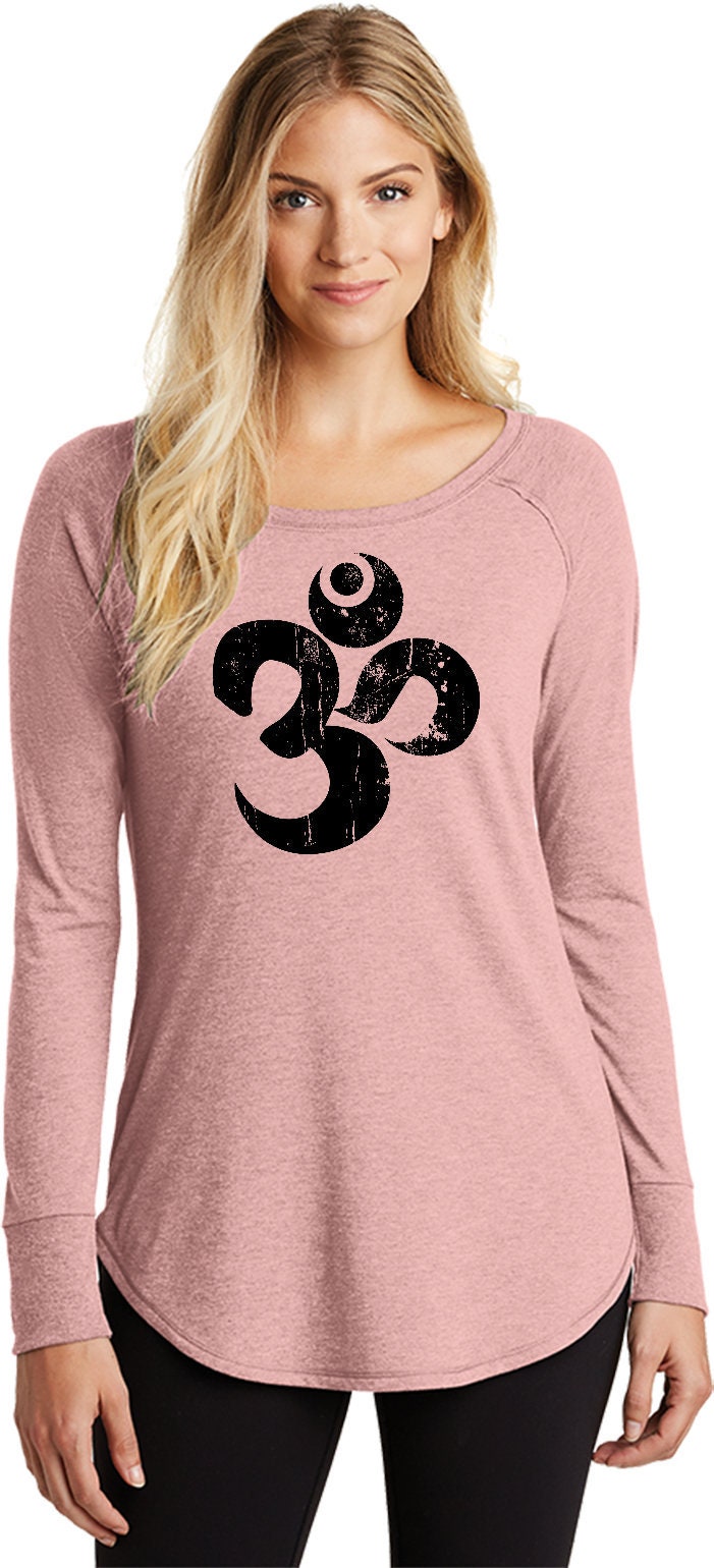 Schwarz Distressed Om Damen Yoga Tri Blend Langarm = Bdom-Dt132L von YogaClothingForYou