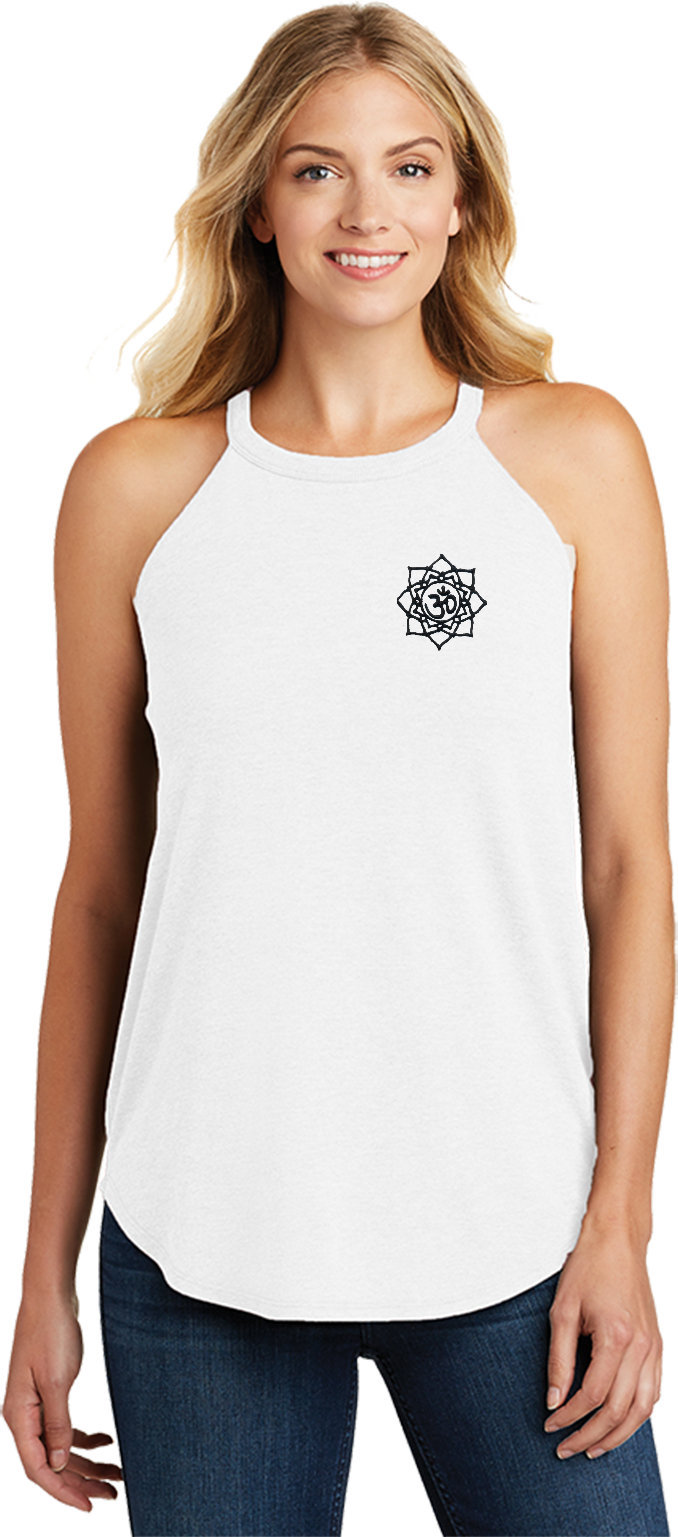 Schwarz Lotus Om Patch Pocket Print Damen Yoga Tri Blend Rocker Tanktop = Blacklotus-Pp-Dt137L von YogaClothingForYou