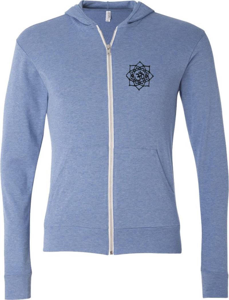 Schwarz Lotus Om Patch Pocket Print Erwachsene Unisex Triblend Full Zip Leichter Hoodie - Blacklotus-Pp-3939 von YogaClothingForYou