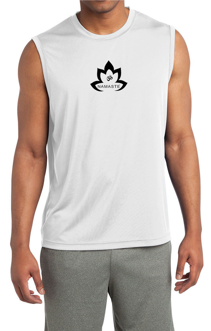 Schwarz Namaste Lotus Herren Yoga Ärmellose Feuchtigkeit Wicking T-Shirt = St352-Bnlotus von YogaClothingForYou