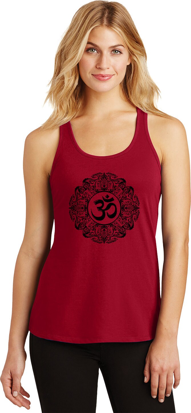 Schwarze Verzierten Om Damen Yoga Fester Gesammelt Racerback Tank-Top = Blkornate-Dm420 von YogaClothingForYou