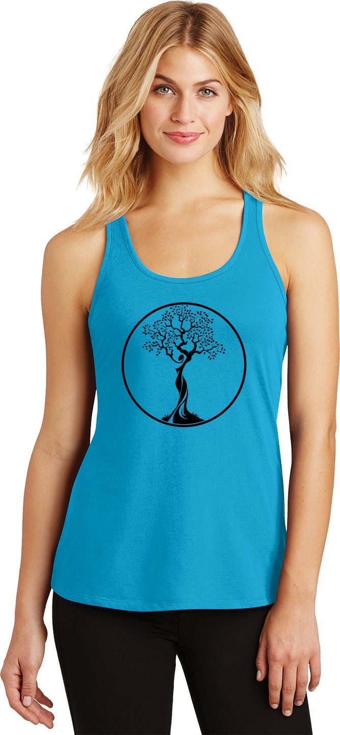 Schwarzer Baum Des Lebens Kreis Damen Yoga Fester Gesammelt Racerback Tank-Top = Btreecir-Dm420 von YogaClothingForYou