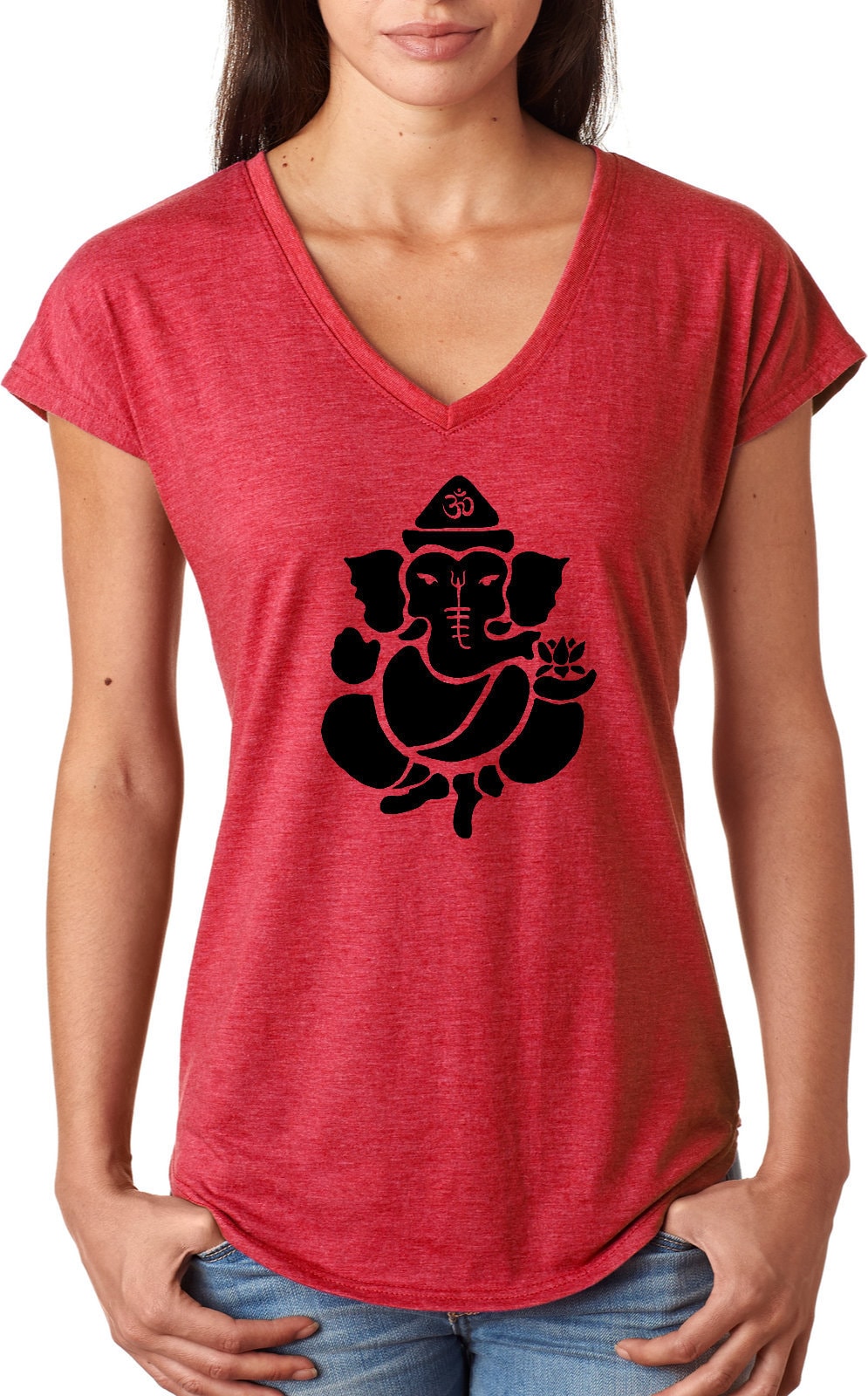 Shadow Ganesha Damen Yoga Tri Blend V-Ausschnitt T-Shirt = Shadowgan-6750Vl von YogaClothingForYou