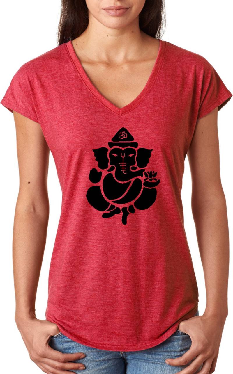 Shadow Ganesha Damen Yoga Tri Blend V-Ausschnitt T-Shirt = Shadowgan-6750Vl von YogaClothingForYou