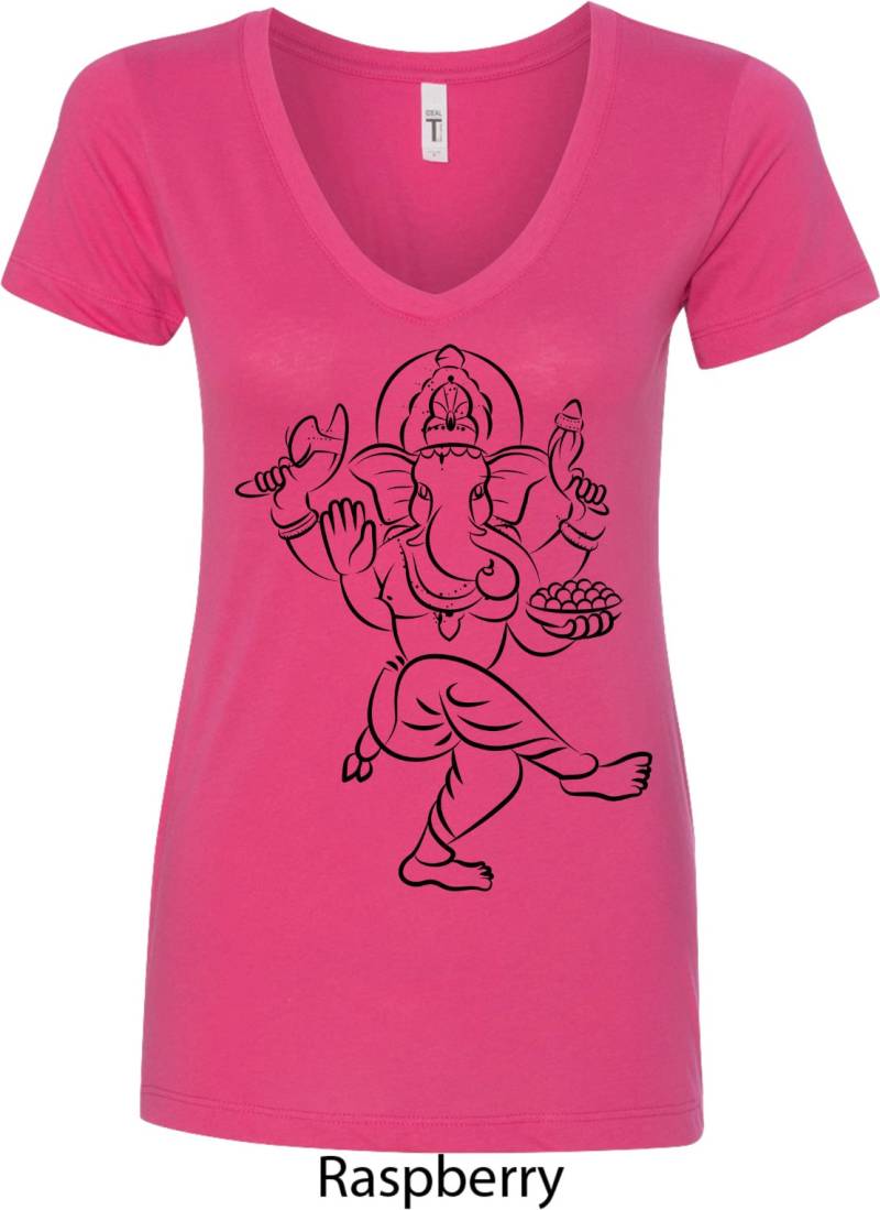 Skizze Ganesha Schwarz Druck Damen Yoga V-Neck T-Shirt = N1540-Bsketchganesh von YogaClothingForYou