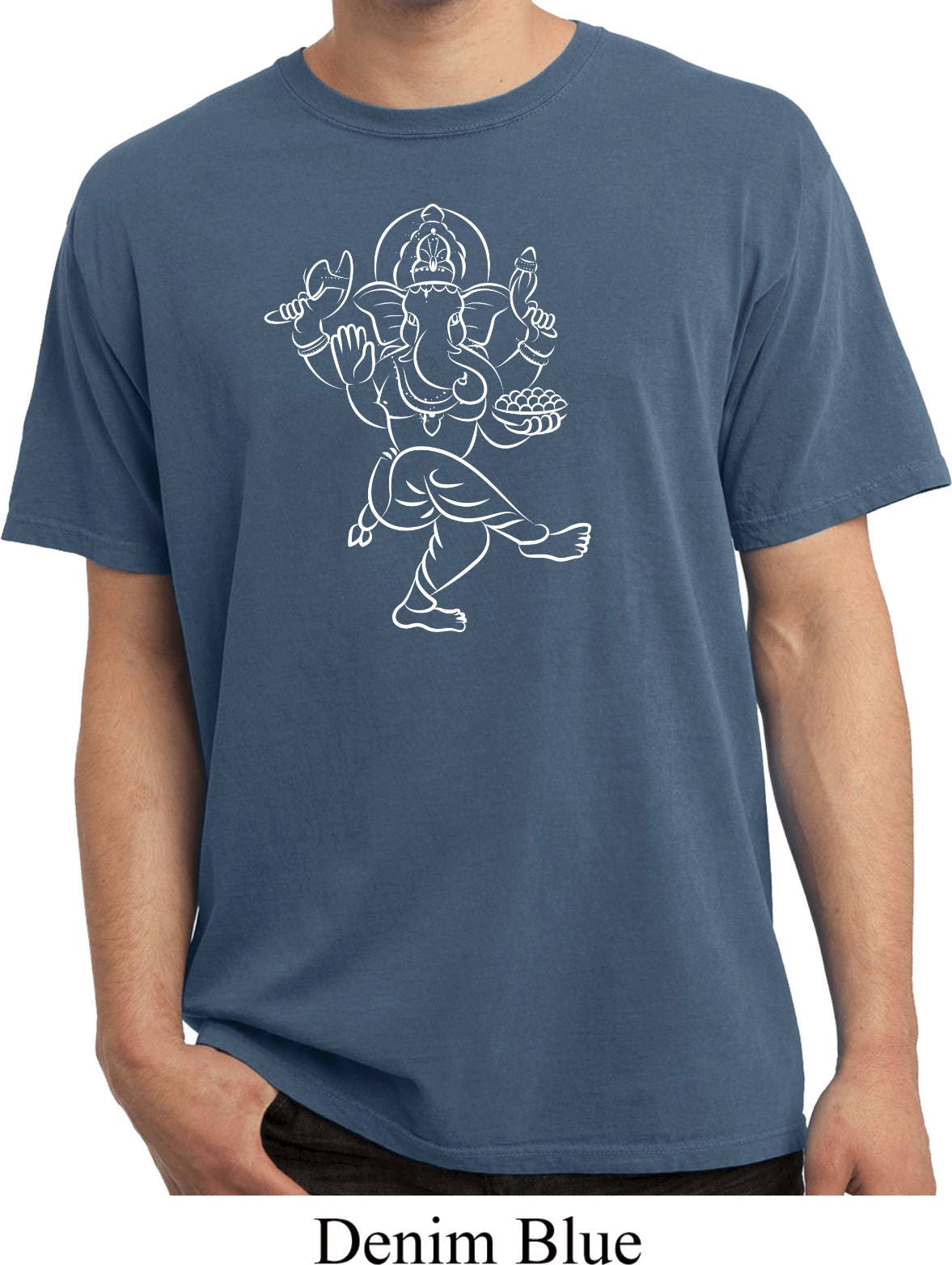 Skizze Ganesha Weiß Druck Yoga Pigmentgefärbt T-Shirt = Pc099-Wsketchganesh von YogaClothingForYou