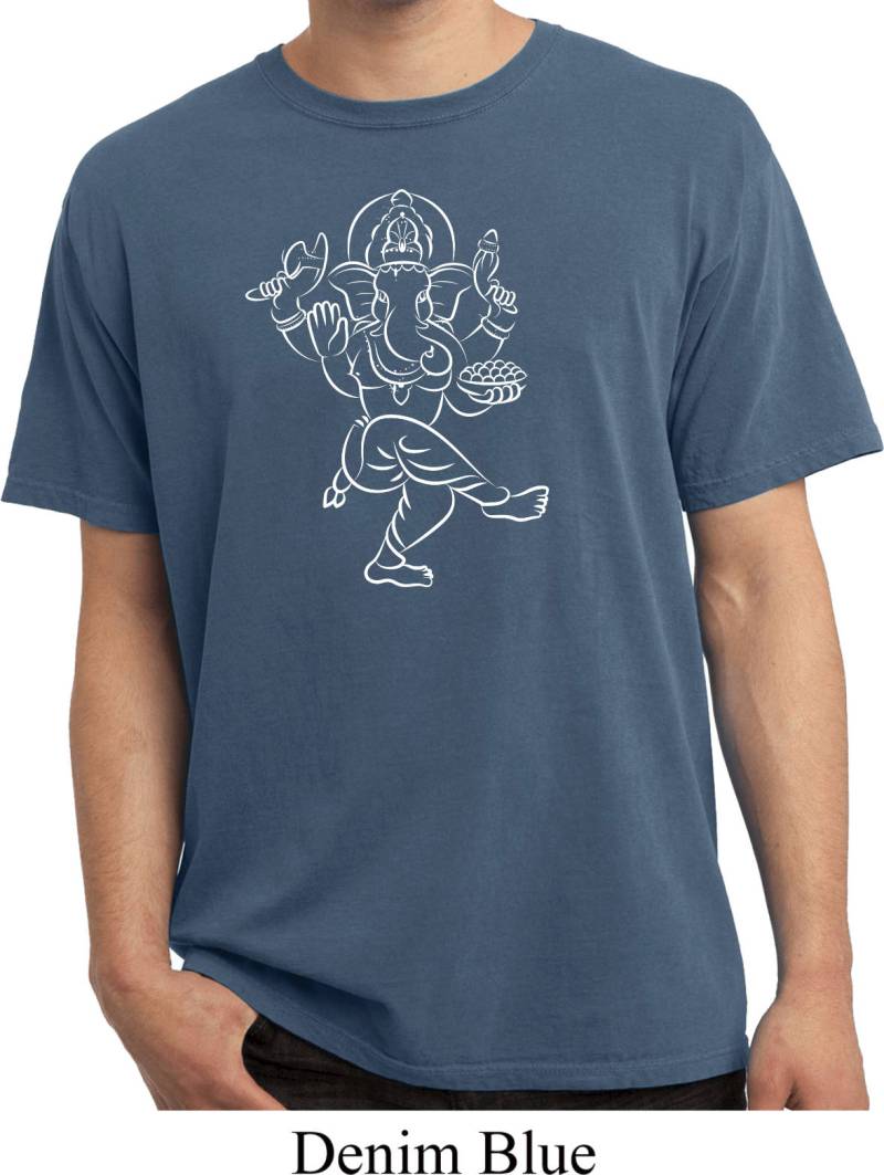 Skizze Ganesha Weiß Druck Yoga Pigmentgefärbt T-Shirt = Pc099-Wsketchganesh von YogaClothingForYou