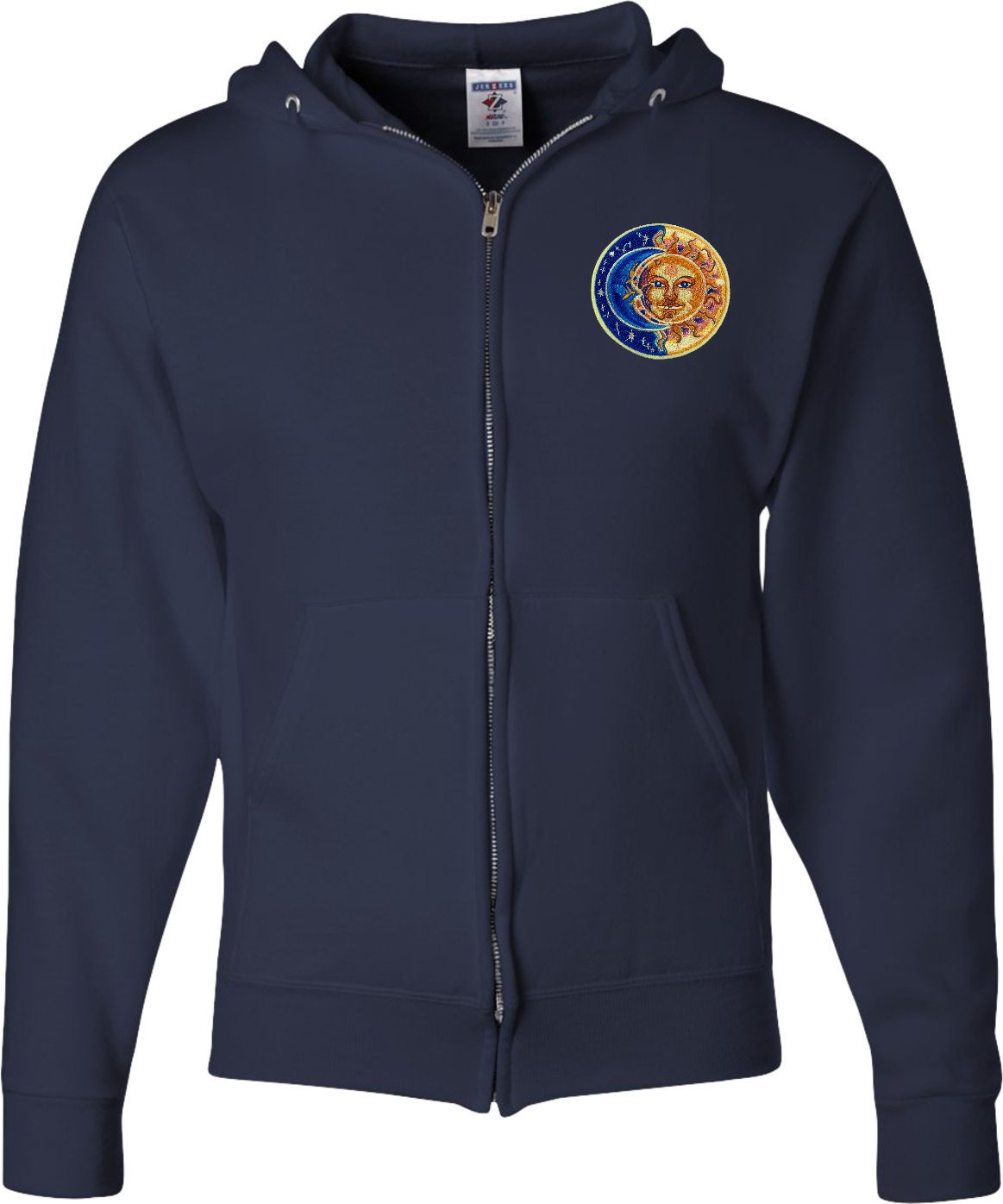 Sonne Und Mond Patch Tasche Druck Erwachsene Unisex Yoga Voller Zip Hoodie - Sunmoon-Pp-993 von YogaClothingForYou