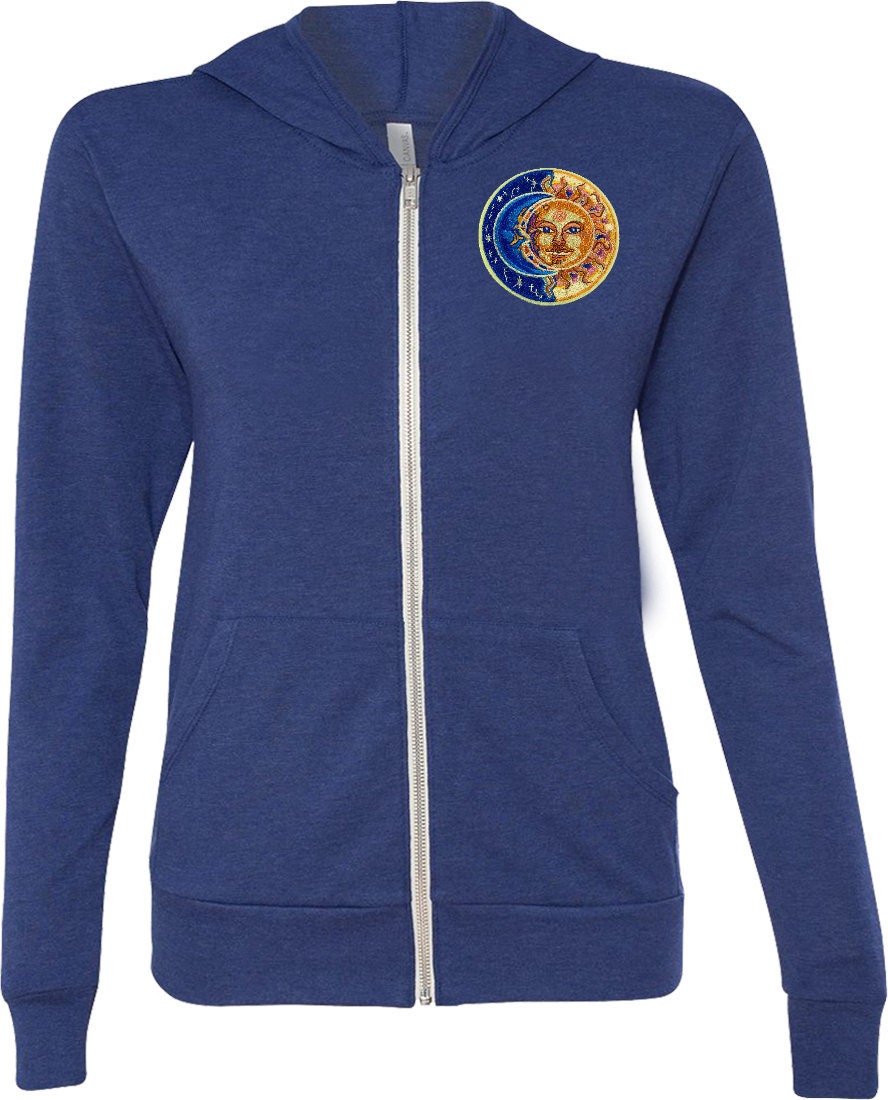 Sonne Und Mond Print Triblend Full-Zip Leichter Hoodie Sunmoon-Pp-3939 von YogaClothingForYou