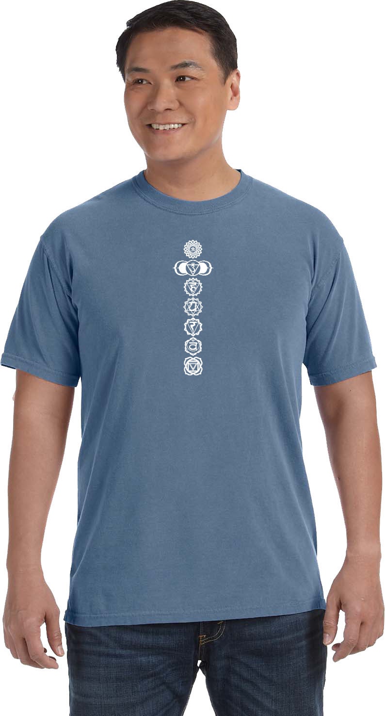Weiß 7 Chakras Erwachsenes Yoga Schwergewicht Pigment Dyed T-Shirt = Whitechak-1717 von YogaClothingForYou