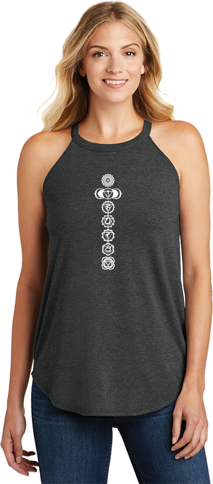 Weiß 7 Chakren Damen Yoga Tri-Blend Rocker Tanktop = Whitechak-Dt137L von YogaClothingForYou
