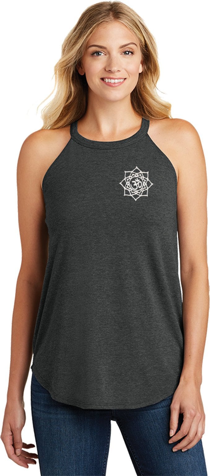 Weiß Lotus Om Patch Pocket Print Damen Yoga Tri Blend Rocker Tanktop = Whitelotus-Pp-Dt137L von YogaClothingForYou