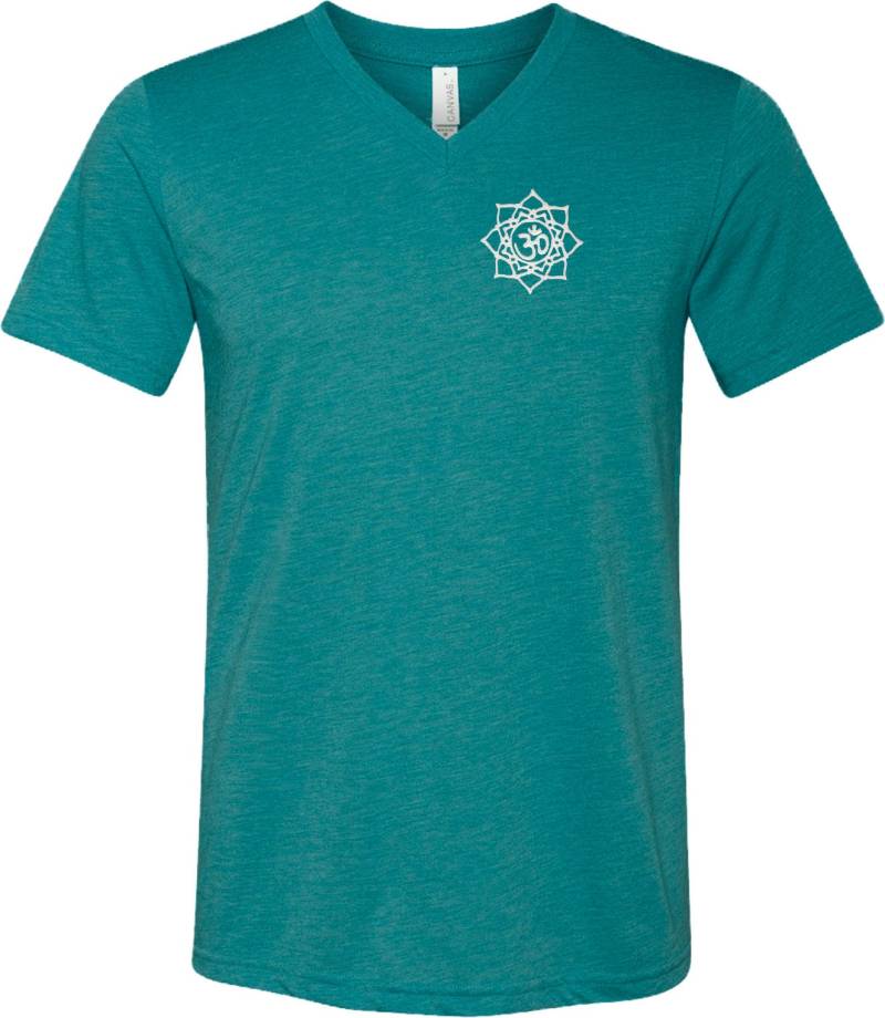 Weiß Lotus Om Patch Pocket Print Yoga Triblend V-Ausschnitt T-Shirt = Whitelotus-Pp-C3415 von YogaClothingForYou