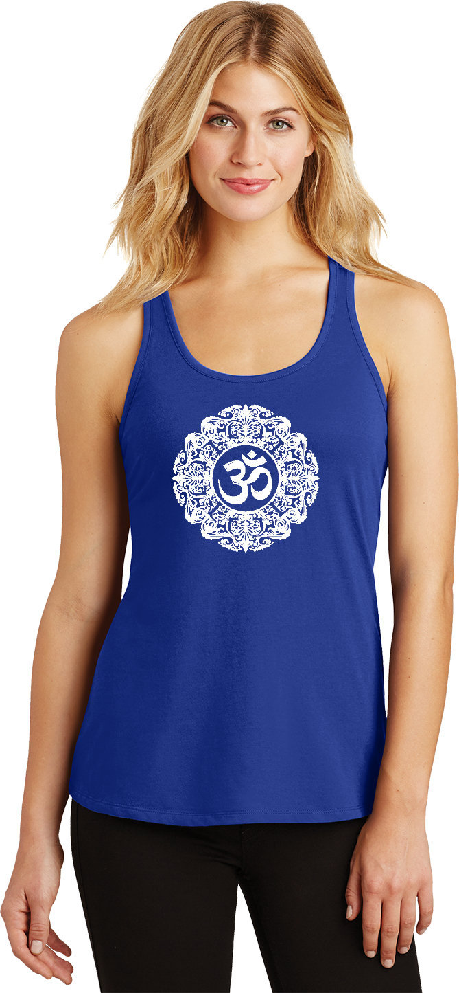 Weiß Verzierten Om Damen Yoga Fester Gesammelt Racerback Tank-Top = Whtornate-Dm420 von YogaClothingForYou