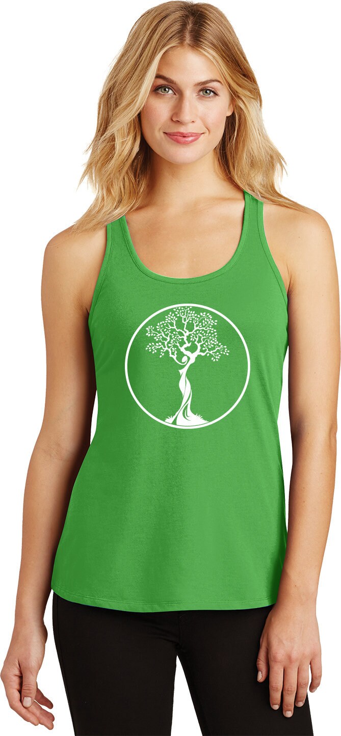 Weiße Baum Des Lebens Kreis Damen Yoga Fester Gesammelt Racerback Tank-Top = Wtreecir-Dm420 von YogaClothingForYou
