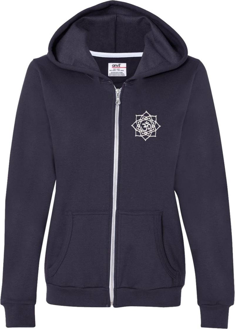 Weißer Lotus Om Aufgesetzte Tasche Print Damen Yoga Voller Zip Hoodie = Whitelotus-Pp-71600Fl von YogaClothingForYou