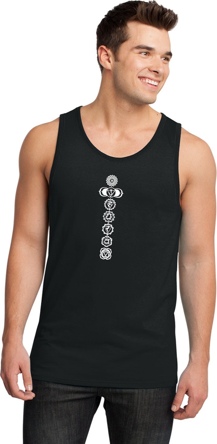 Weißes 7 Chakren Herren Yoga Baumwolle Ringer Tank Top = Whitechak-Dt1500 von YogaClothingForYou