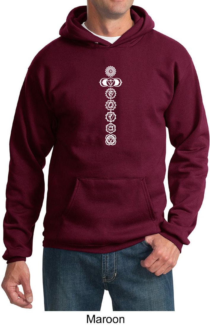 White 7 Chakras Yoga Hoodie-Pc90H-Whitechakra von YogaClothingForYou