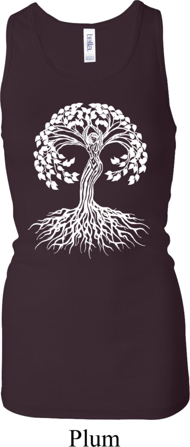 White Celtic Tree Womens Yoga Longer Length Racerback Tanktop = 8770-Whtceltic von YogaClothingForYou
