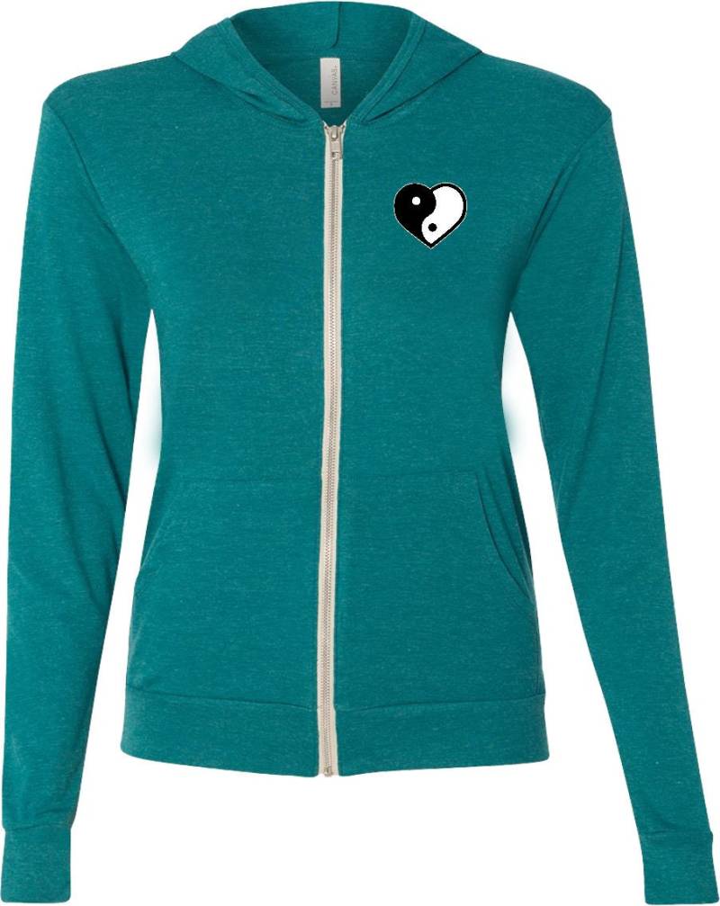 Yin Yang Herz Tasche Druck Erwachsene Unisex Yoga Triblend Full Zip Leichter Hoodie - Yyheart-Pp-3939 von YogaClothingForYou