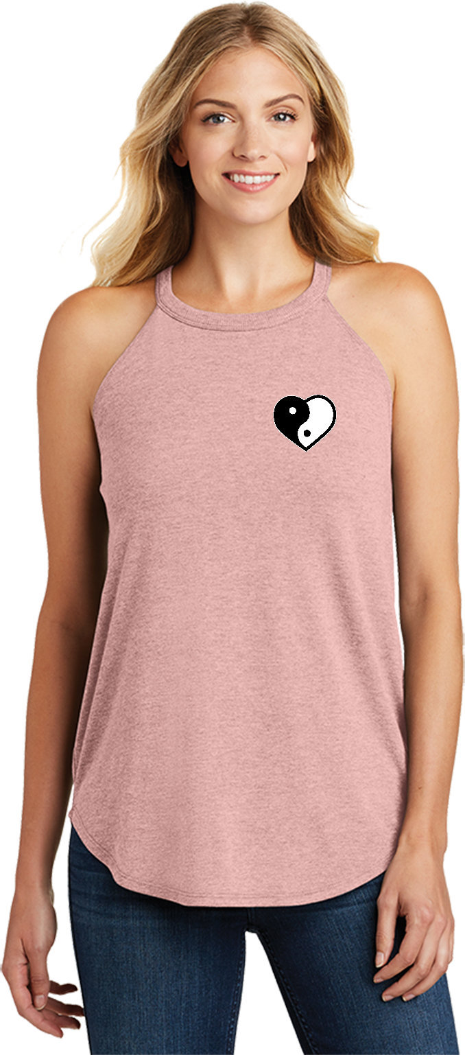 Yin-Yang-Herz-Tasche Drucken Damen Yoga Tri-Blend Rocker Tanktop = Yyheart-Pp-Dt137L von YogaClothingForYou