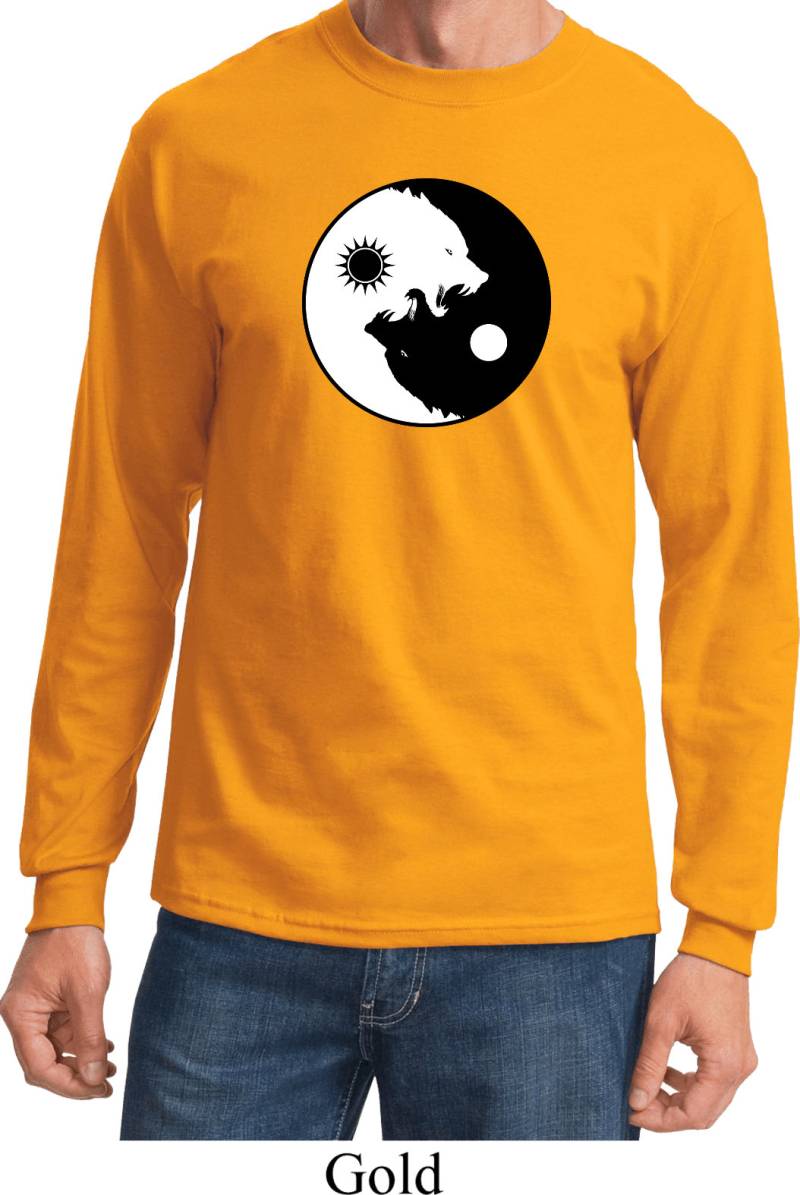 Yin Yang Wölfe Erwachsene Unisex Yoga Langarm T-Shirt = Pc61Ls-Wölfe von YogaClothingForYou