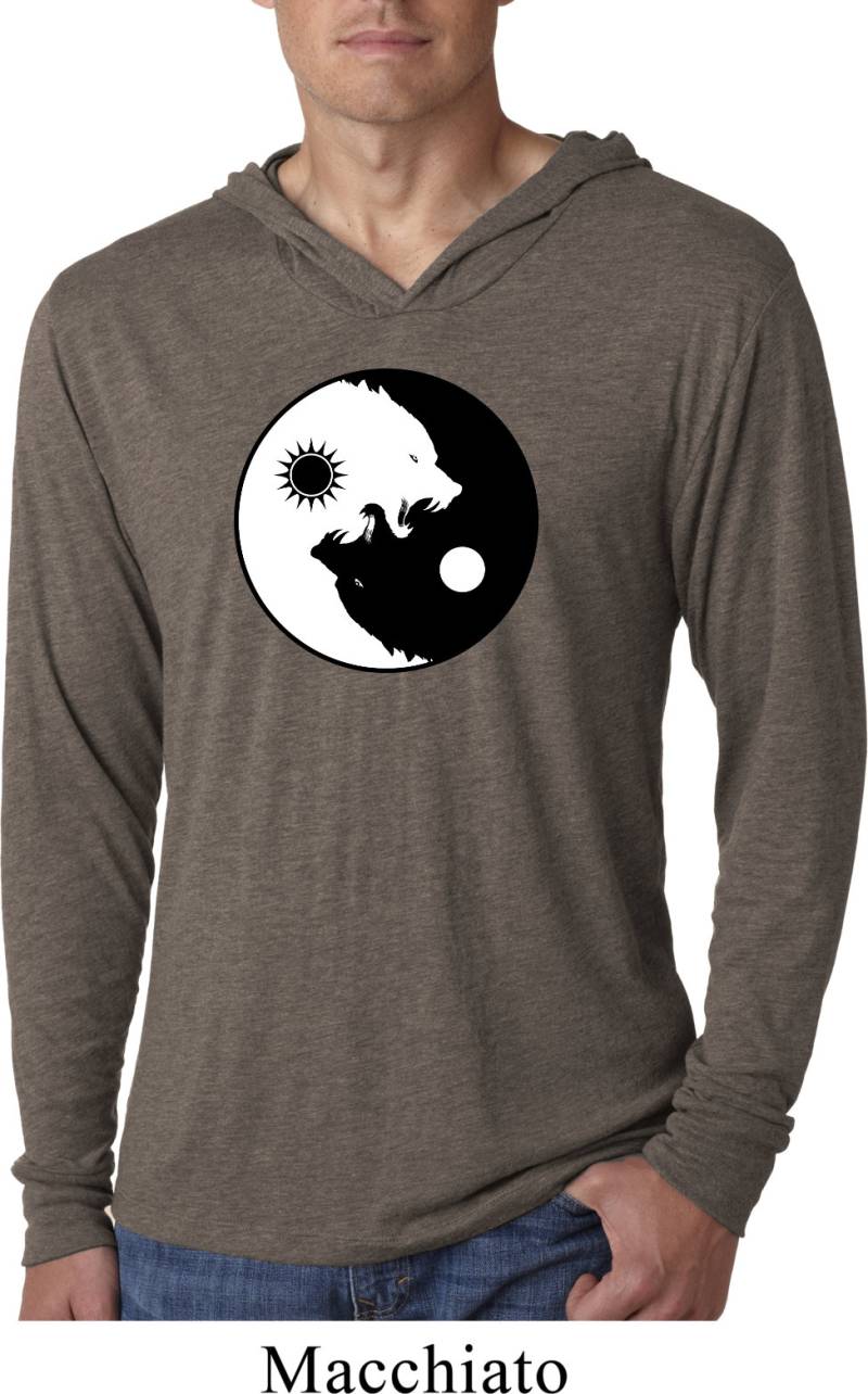 Yin Yang Wölfe Erwachsene Unisex Yoga Leichter Hoodie T-Shirt - Nl6021-Wölfe von YogaClothingForYou