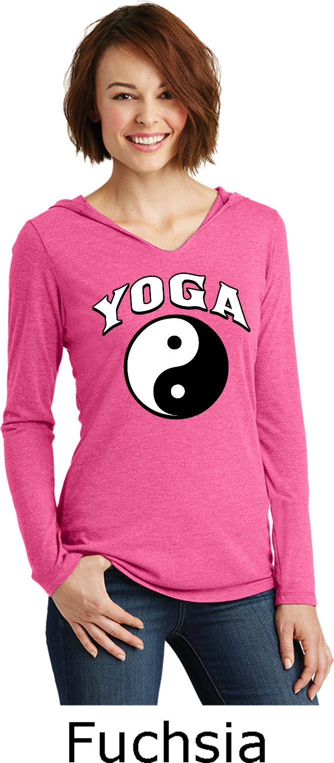Yin Yang Yoga Arch Damen Tri-Blend Langarm Hoodie T-Shirt = Dm139L-Bogen von YogaClothingForYou