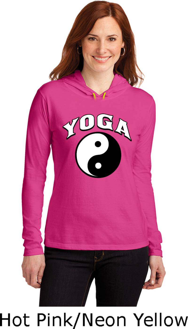 Yin Yang Yoga Bogen Damen Langarm T-Shirt Mit Kapuze = 887L-Bogen von YogaClothingForYou