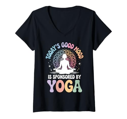 Damen Today's Good Mood is Sponsored by Yoga T-Shirt mit V-Ausschnitt von Yogalehrer Yogi Meditation