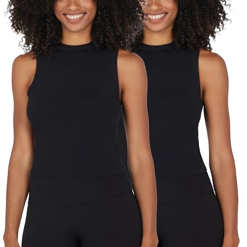 Yogalicious Ärmelloses Basic-Tanktop für Damen, schmale Passform, Sommer-Shirts, 1er-Pack, 2er-Pack, 3er-Pack, Schwarz/Schwarz, 2 Stück, Groß von Yogalicious