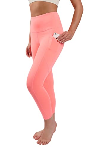 Yogalicious High Waist Squat Proof Yoga Capri Leggings mit Seitentaschen für Damen, Fusion Coral Lux mit Tasche, Mittel von Yogalicious