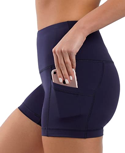 Yogalicious Hohe Taille, kniebeugensichere Seitentasche, Bikershorts, 8,9 cm, 12,7 cm, 17,8 cm, 22,9 cm, Dunkelmarineblau, 8,9 cm, Klein von Yogalicious