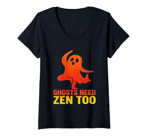 Damen Yoga Geist Yogalehrer Halloween Ghosts Need Zen Too T-Shirt mit V-Ausschnitt Damen Yoga Geist Yogalehrer Halloween Ghosts Need Zen Too T-Shirt mit V-Ausschnitt von Yogatrainer Yogalehrerin