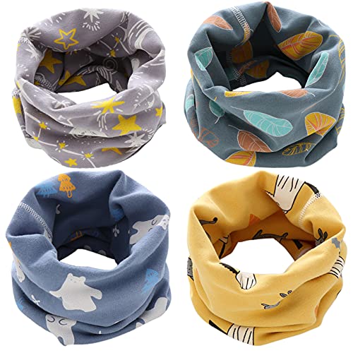 Loop Schal Kinder,4 Stück Loop Schal Halstuch Jungen Mädchen Baumwolle Schlauchschal Nackenwärmer Multifunktionstuch für Winter, Frühling, Herbst von Yogopro