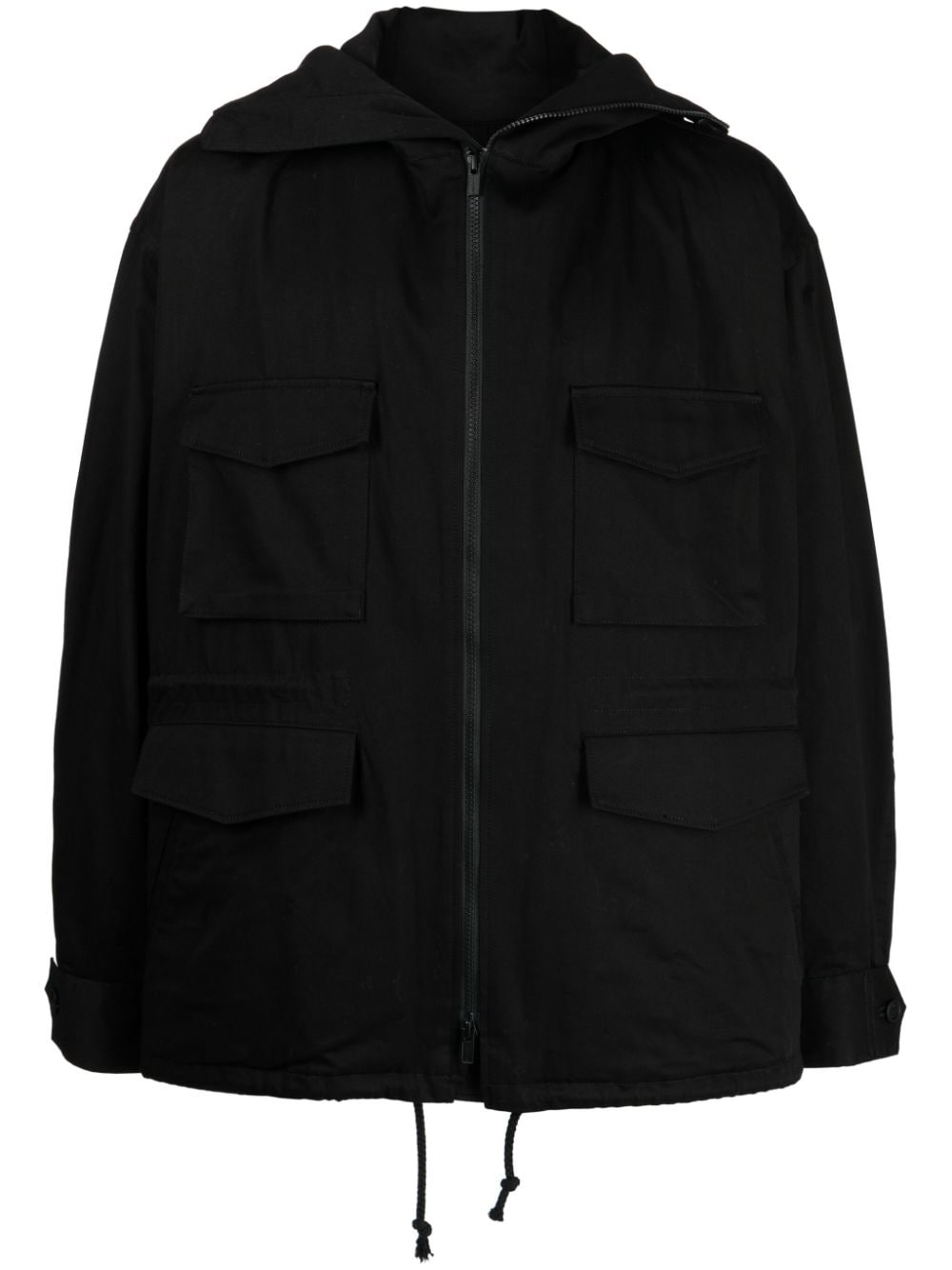 Yohji Yamamoto Kapuzenjacke mit Kordelzug - Schwarz von Yohji Yamamoto