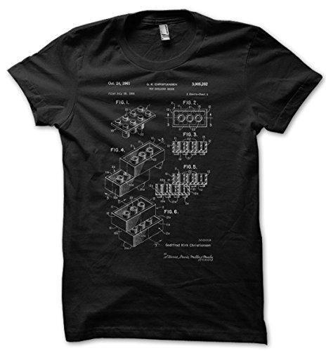 Toy Building Brick Patent Print Spielzeug Baustein Schwarz T-Shirt Herren S-XXL (Medium) von Yohjis Tees