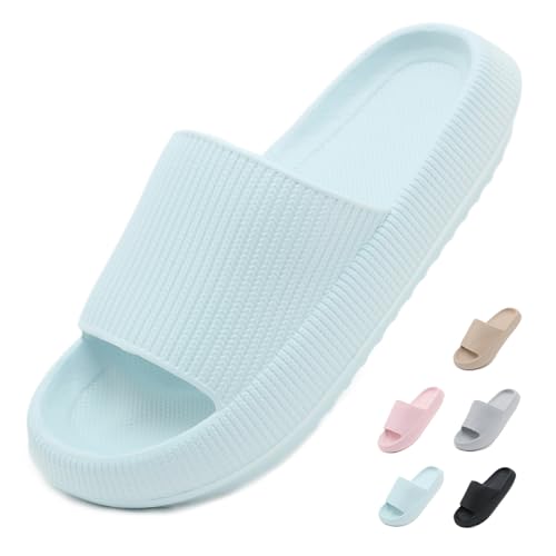 Yohoda Badeschuhe Damen Cozislides Original Slippers Herren Super Weich Wolken Hausschuhe rutschfeste Badelatschen Sommer Cloud Slides Dicke Sohle Badeschlappen Blau 40/41 von Yohoda