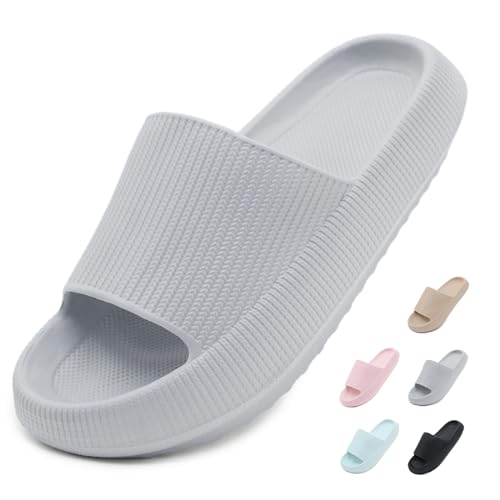 Yohoda Badeschuhe Damen Cozislides Original Slippers Herren Super Weich Wolken Hausschuhe rutschfeste Badelatschen Sommer Cloud Slides Dicke Sohle Badeschlappen Grau 38/39 von Yohoda