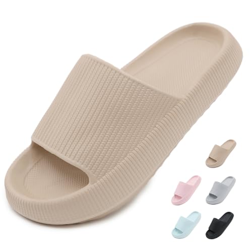 Yohoda Badeschuhe Damen Cozislides Original Slippers Herren Super Weich Wolken Hausschuhe rutschfeste Badelatschen Sommer Cloud Slides Dicke Sohle Badeschlappen Khaki 42/43 von Yohoda