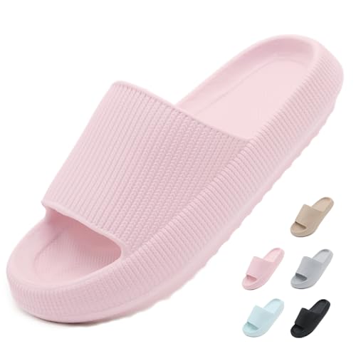 Yohoda Badeschuhe Damen Cozislides Original Slippers Herren Super Weich Wolken Hausschuhe Rutschfeste Badelatschen Sommer Cloud Slides Dicke Sohle Badeschlappen Rosa 36/37 von Yohoda