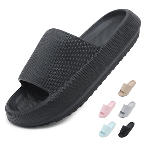 Yohoda Badeschuhe Damen Cozislides Original Slippers Herren Super Weich Wolken Hausschuhe Rutschfeste Badelatschen Sommer Cloud Slides Dicke Sohle Badeschlappen Schwarz 36/37 von Yohoda