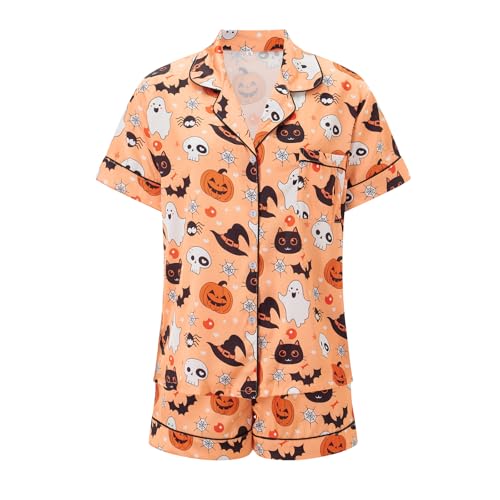 Yoisdtxc Damen-Lounge-Sets mit Geister-Kürbis-Grafik, kurzes Pyjama-Set, Halloween, Loungewear, zweiteilig, Urlaubs-Outfits, gold, S Yoisdtxc Damen-Lounge-Sets mit Geister-Kürbis-Grafik, kurzes Pyjama-Set, Halloween, Loungewear, zweiteilig, Urlaubs-Outfits, gold, S von Yoisdtxc
